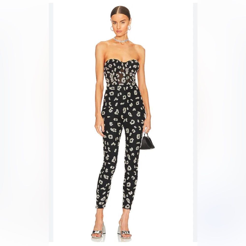Retrofete Kendall Jumpsuit in Black & Silver Leopard NWT
